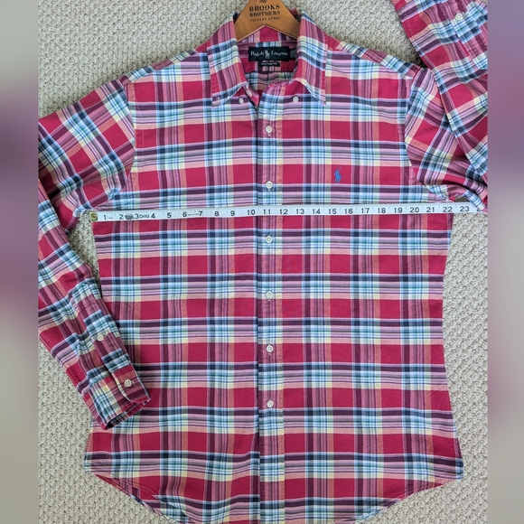 Polo Ralph Lauren Custom Fit Plaid Shirt MEN'S M Button Front Heavy Cotton Pink - Picture 13 of 16